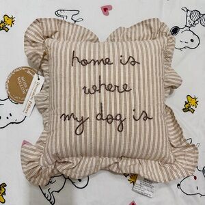 Home Is Where My Dog Is Striped Pinstripe Decorative Pillow Ruffles Embroidered